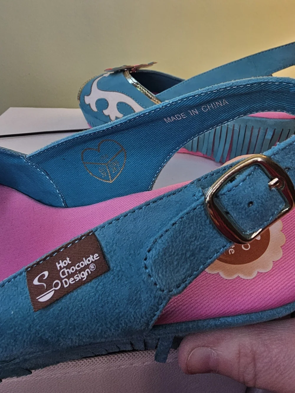 Teal Platform Slingback Sandals with Pink & Red Strawberry Accents